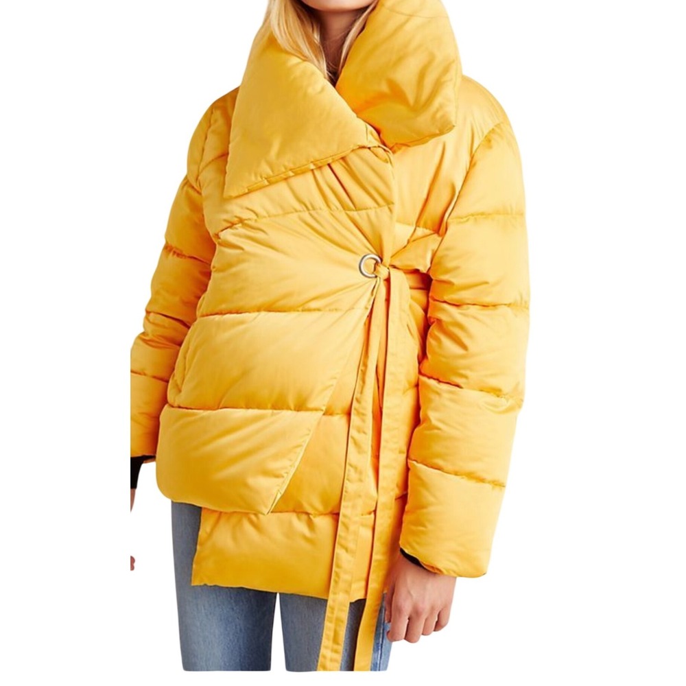 Avec‎ Les Filles Puffer Coat Belted Shawl Collar Mango Yellow Size S